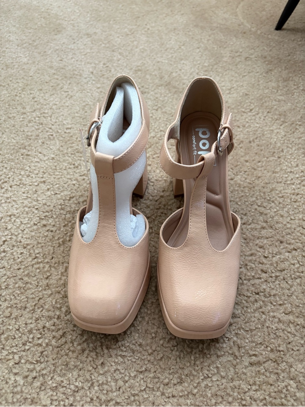 Pop Women’s T-Strap Block Heel Pumps in Nude